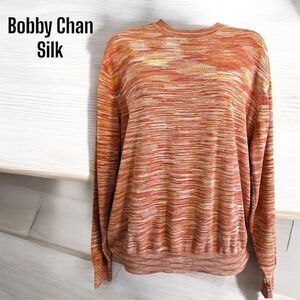 Bobby Chan Silk Blend Sunset Knit Long Sleeve Pullover Lightweight Sweater